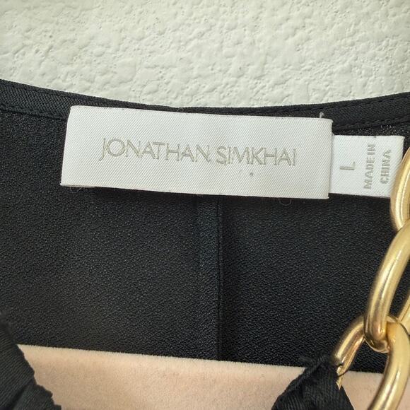 JONATHAN SIMKHAI Gold Chain Neck Black Long Sleeve Blouse Size L Luxury Glam - Picture 4 of 9